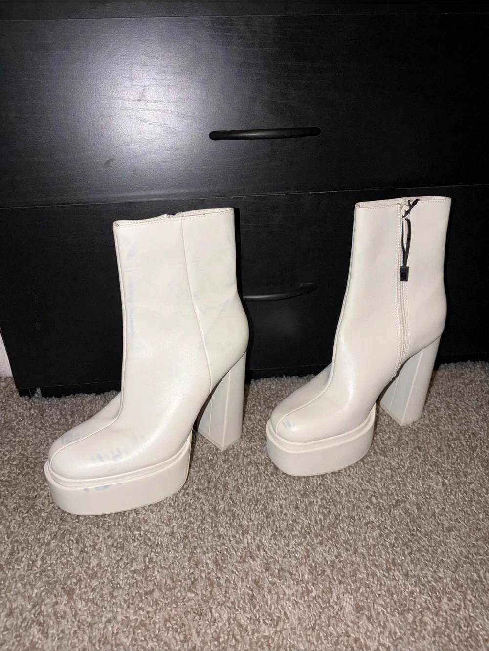 Womens White Platform Block Heel Ankle Boots